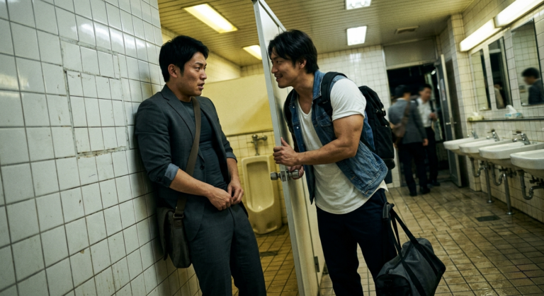 仕事帰りの筋肉男子と、ハラハラのトイレ中断プレイ