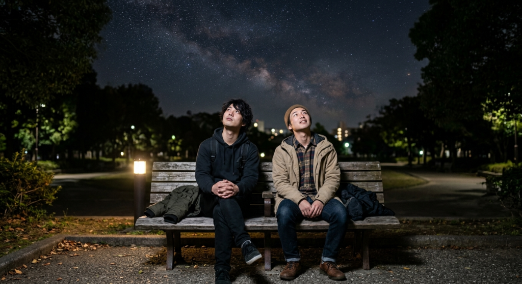 夜の静寂に包まれた公園での、ドキドキな出会い