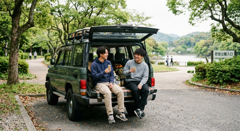 好青年を車ごと若宮公園へ連れ出して