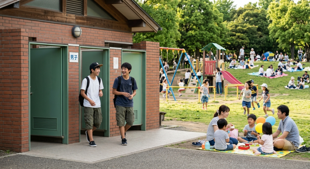 日曜昼の公園は家族連れだらけで断念