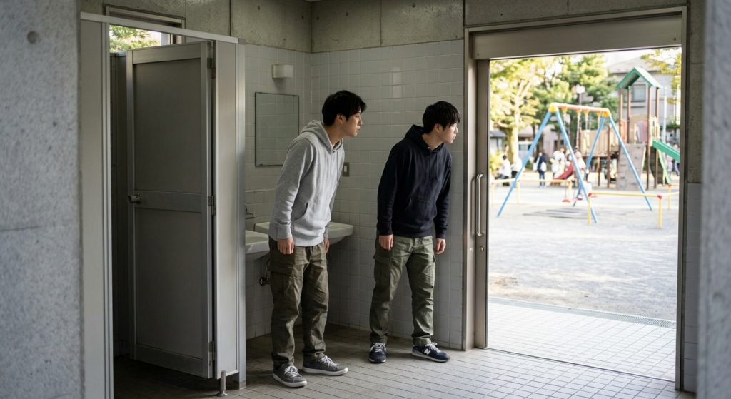 朝の公園で、開放的な生挿入の快感